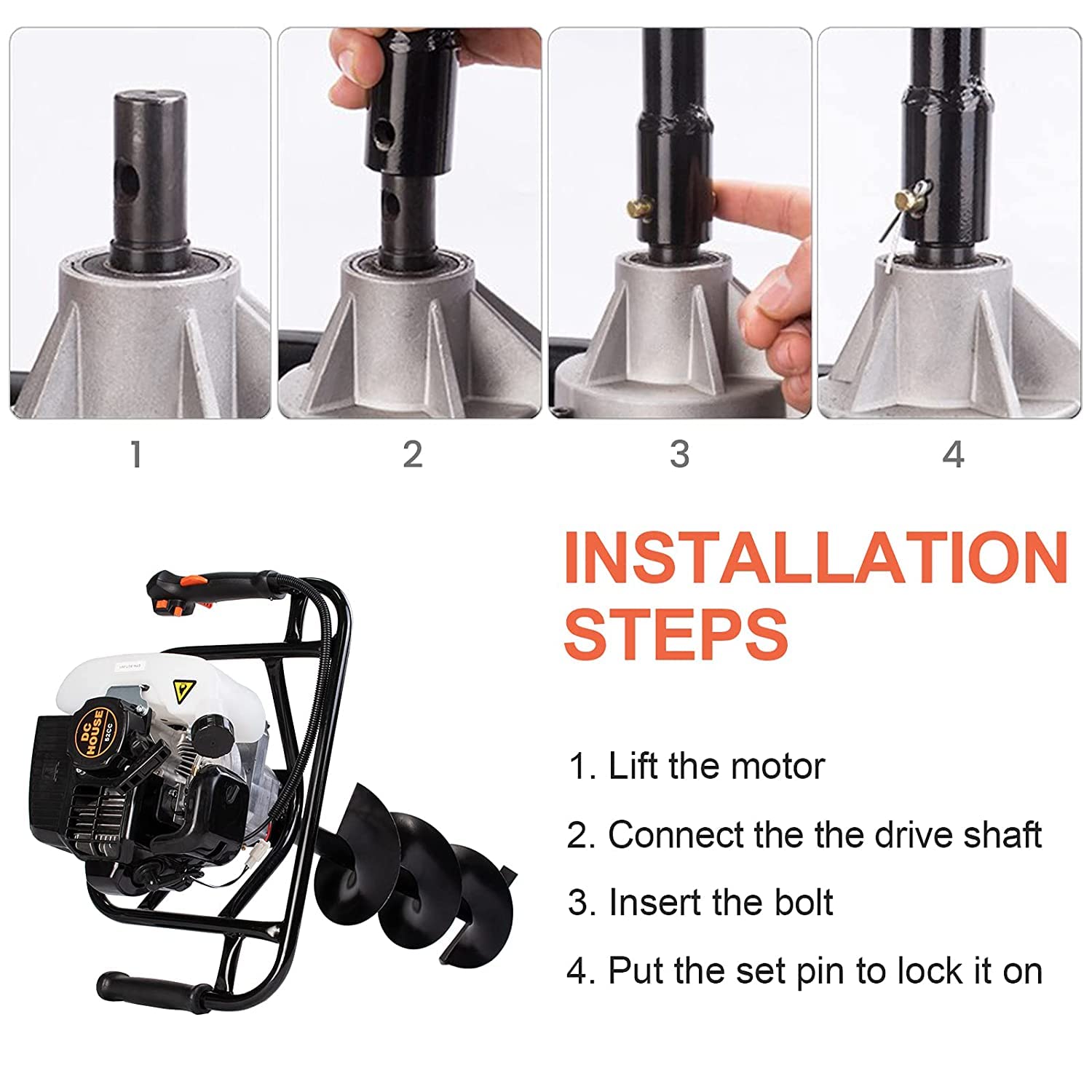 52cc 2.4HP Gas Powered Post Hole Digger with Two Earth Auger Drill Bit 6" & 10" S447