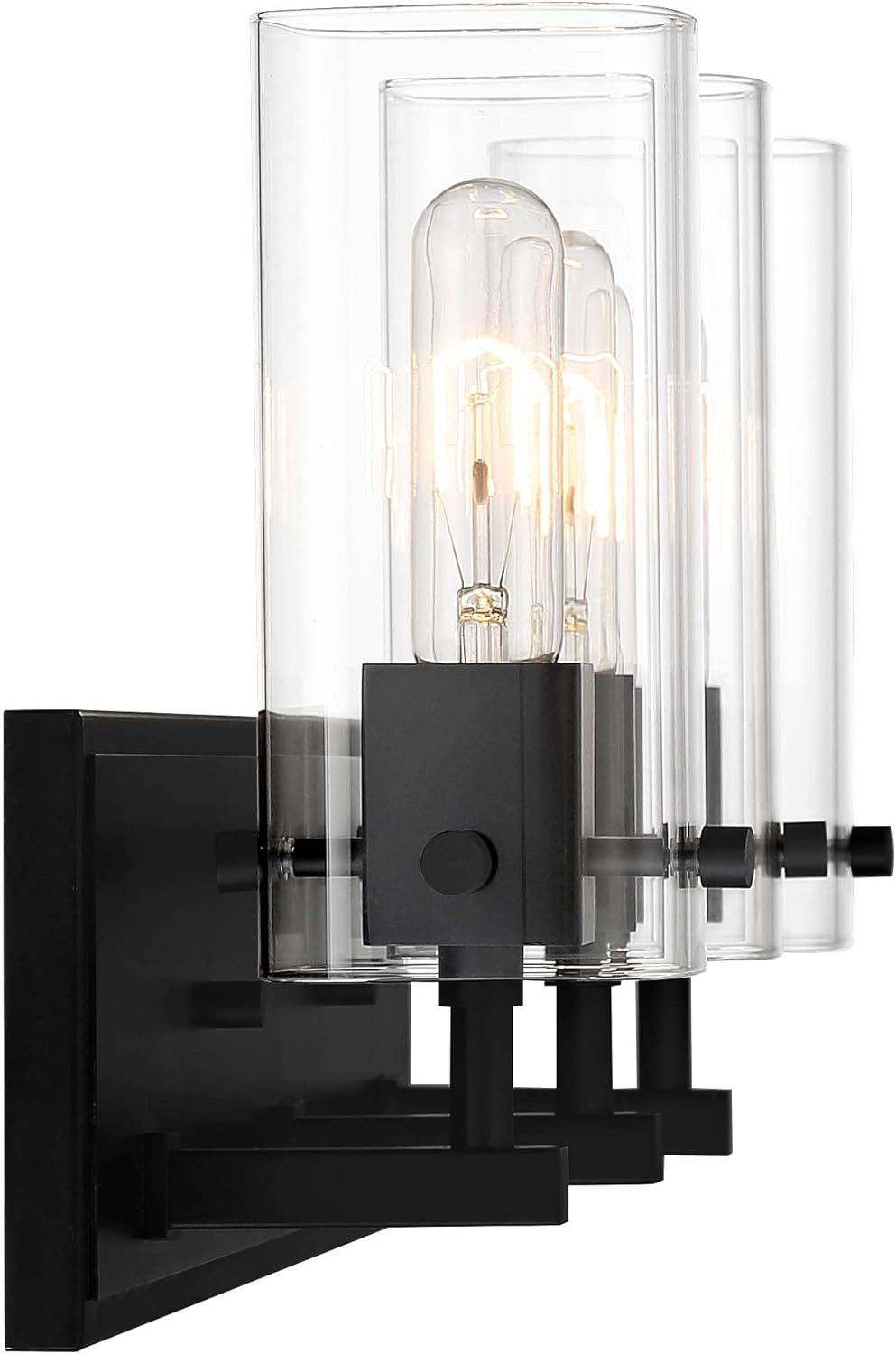 Black Metal 3-Light Wall Fixture with Clear Glass Shade F53243