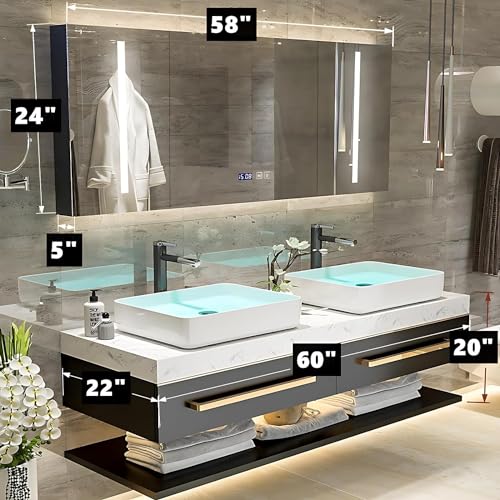 Solid Wood Wall Mounted Bathroom Vanity with Sink and LED Mirror (Single Sink 36") G878229