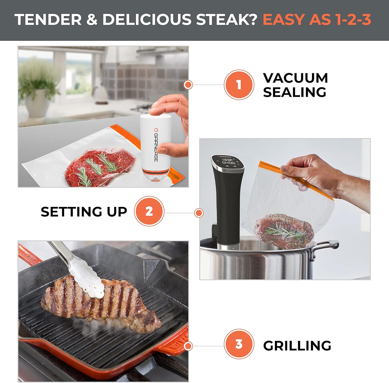 Sous Vide Immersion Circulator 1000W with 20 Reusable Vacuum Bags, Electric Pump, Clips, Cookbook N90630