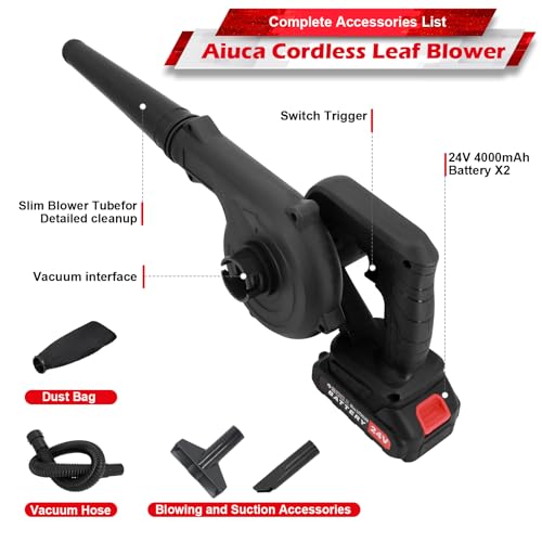 24V Cordless Electric Leaf Blower with 2 Pack Batteries and Charger I24431