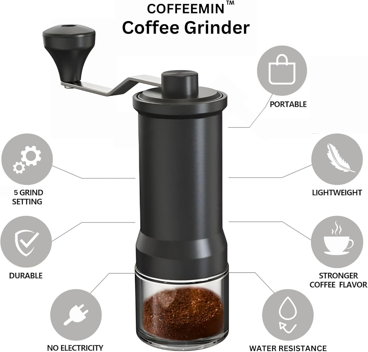 Adjustable Manual Coffee Grinder with Ceramic Burr Hand Crank Mill Black A3151