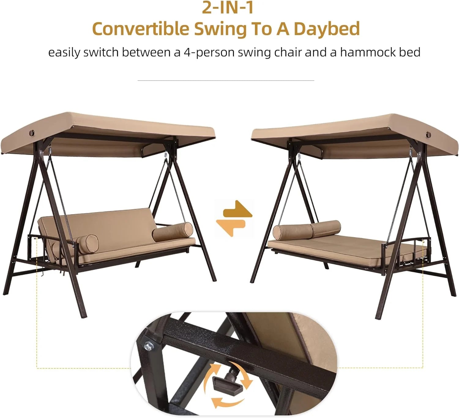 3-Seat Outdoor Swing Chair with Weather Resistant Steel Frame, Beige J1452