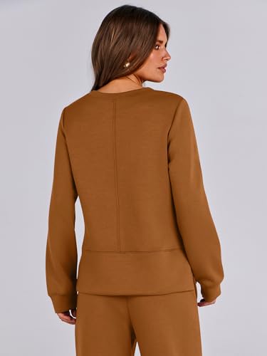 Women 2 Piece Sweatsuit Long Sleeve Crewneck Sweatshirts Wide Leg Sweatpants Lounge Set G54526