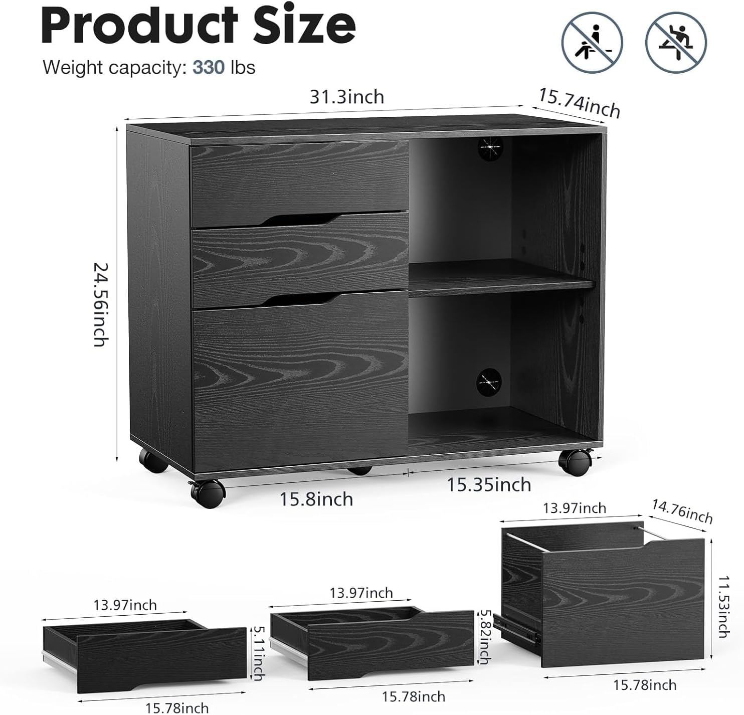 Black 3 Drawer Lateral File Cabinet A452