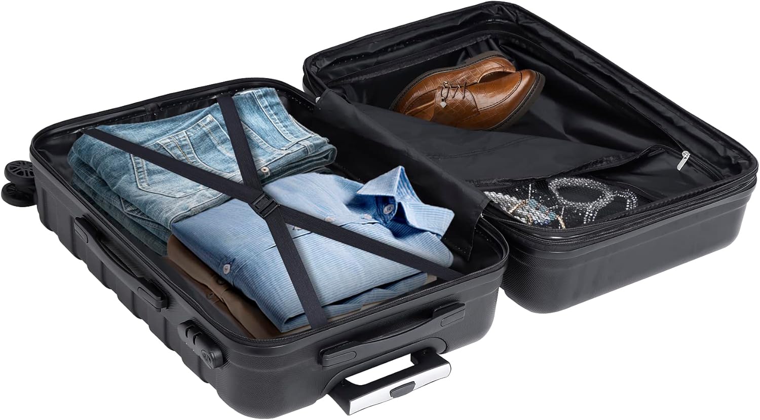 Black 3 Piece Hardside Expandable Luggage Set with Spinner Wheels Y434