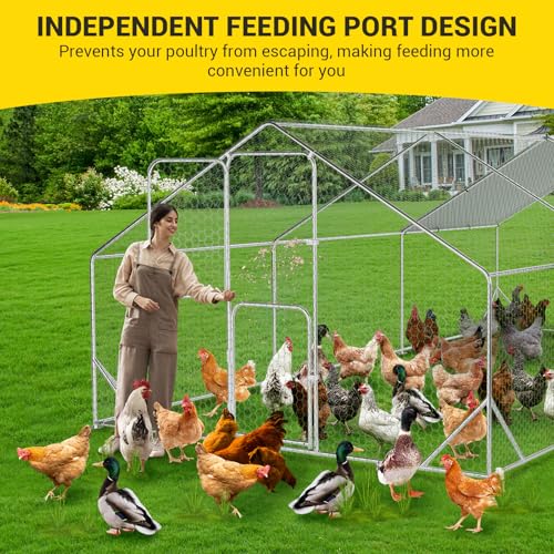Large Metal Chicken Coop with Run, 9.8×13.1×6.6ft Walk-in Poultry Cage with Cover R52246