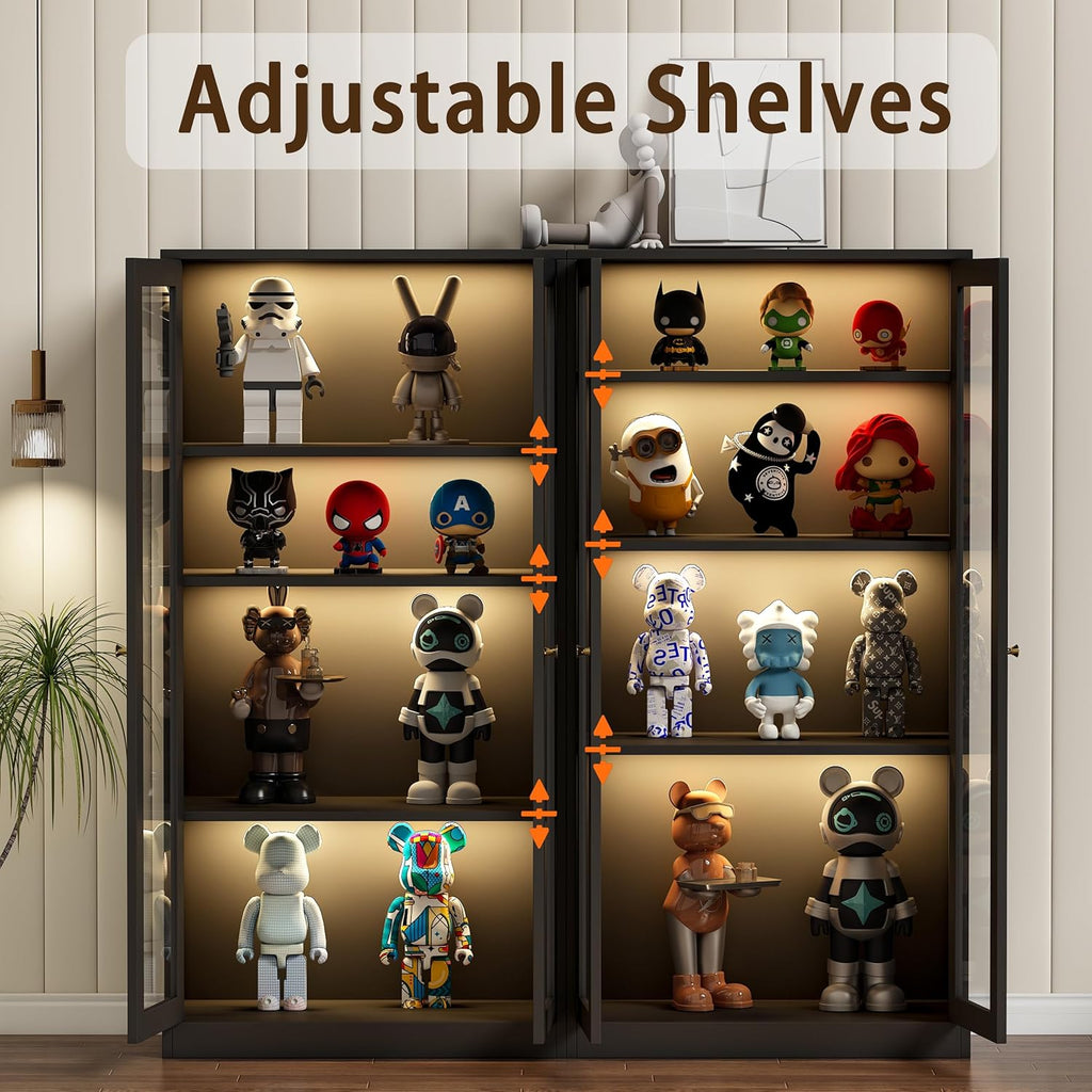 Black Glass Display Cabinet with LED Light and 3 Adjustable Shelves O70489