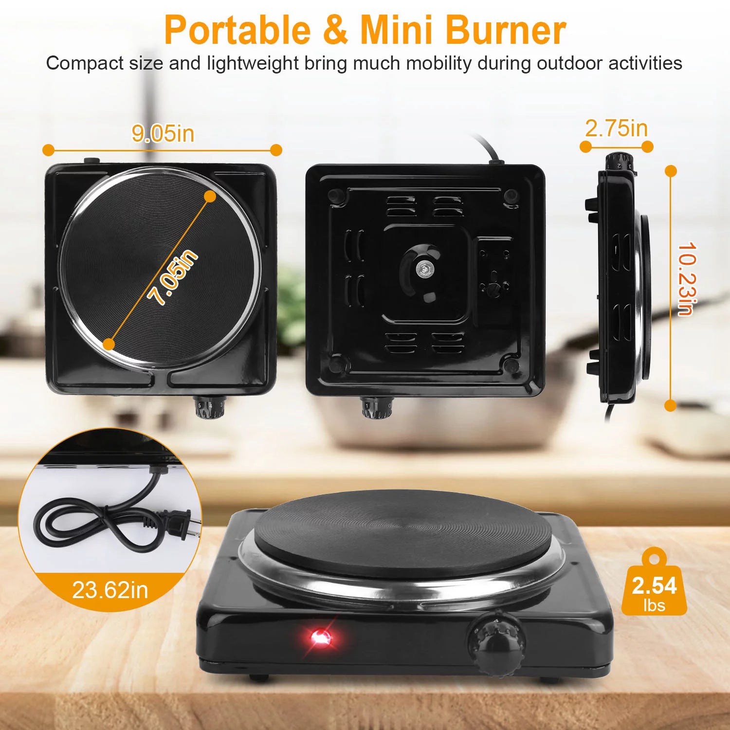 Black Electric Countertop Single Burner with Cast Iron Hot Plate I556404