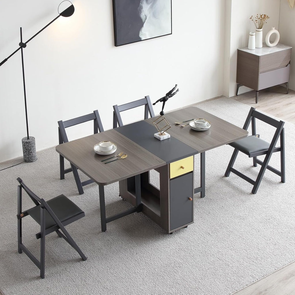 5-Piece Folding Dining Table and Folding Chairs Set, Grey V16120
