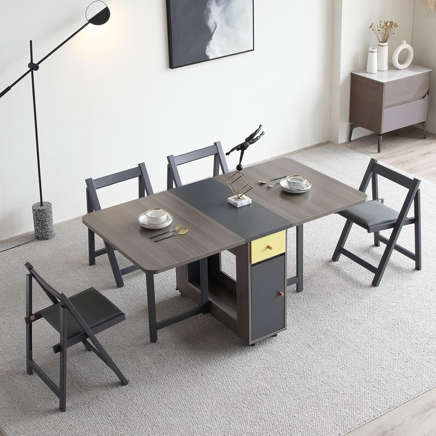 5-Piece Folding Dining Table and Folding Chairs Set, Grey V16120