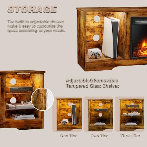 70" Modern Wood Media TV Console with Fireplace T208961