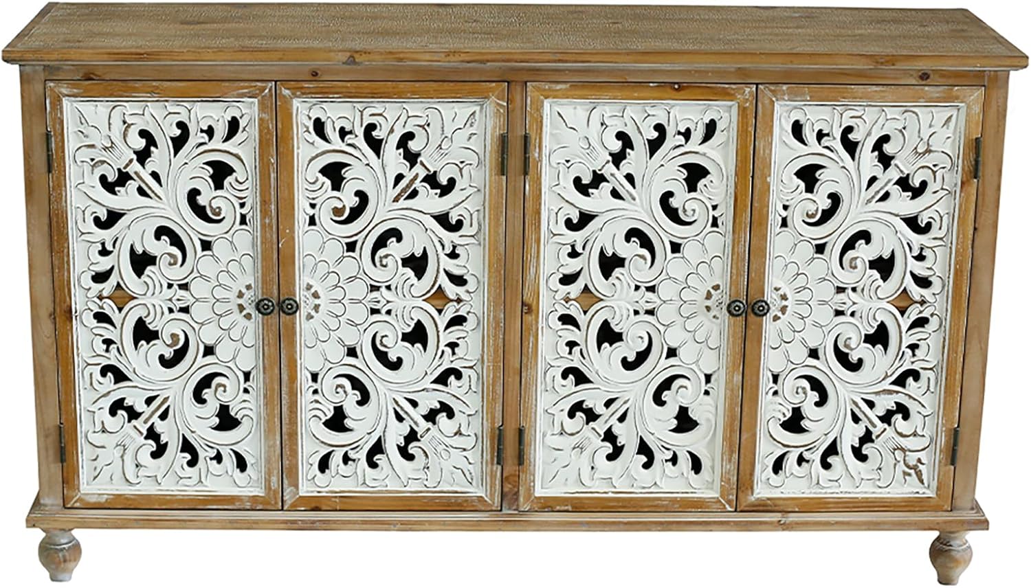Accent Cabinet with 4 Doors and Wood Carved Floral Doors X834