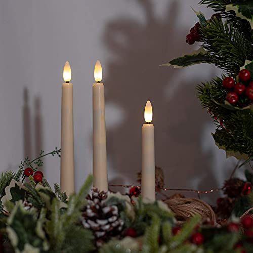 4PCS Battery Operated 8 Inch Warm White 3D Flame Taper Candles with Remote F754343