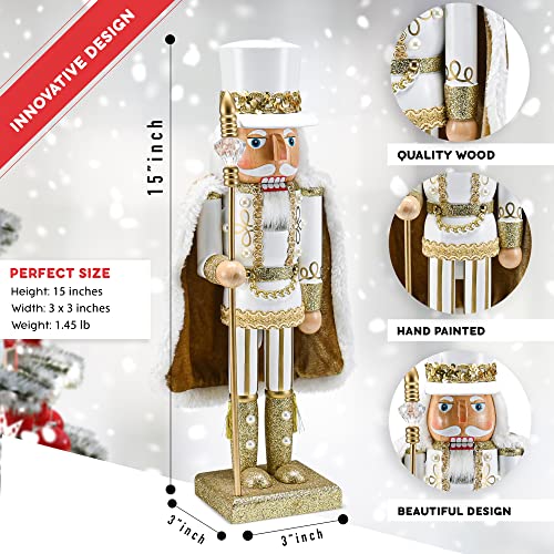 Gold and White Glittered Wooden Nutcracker 14" X780046