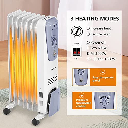 Oil Filled Radiator Heater with Adjustable Thermostat, 3 Heat Settings P7180
