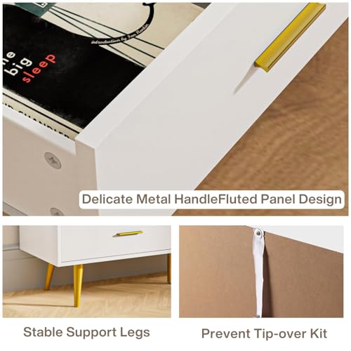 White 6 Drawer Wood Dresser with Gold Metal Handles F64601