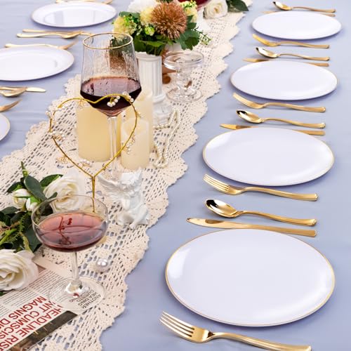 50 Pcs Gold Rim White Plastic Dinner Plates I977