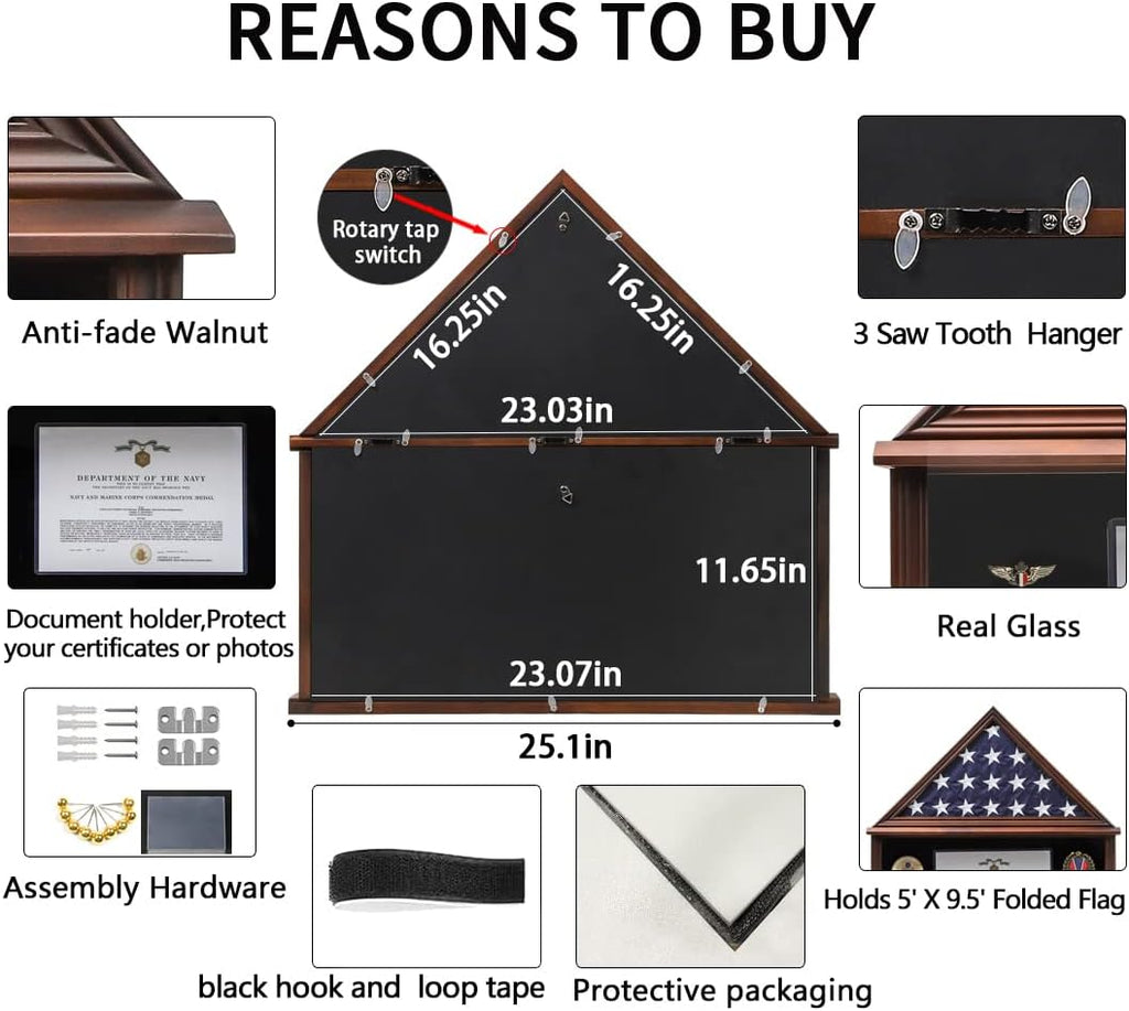 Large Solid Wood Flag Display Case Walnut Finish I4743
