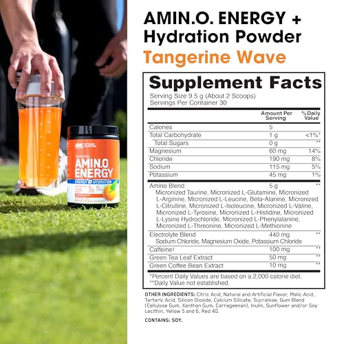 Tangerine Wave 30 Servings Amino Energy Powder with BCAA, Electrolytes, and Caffeine S560696