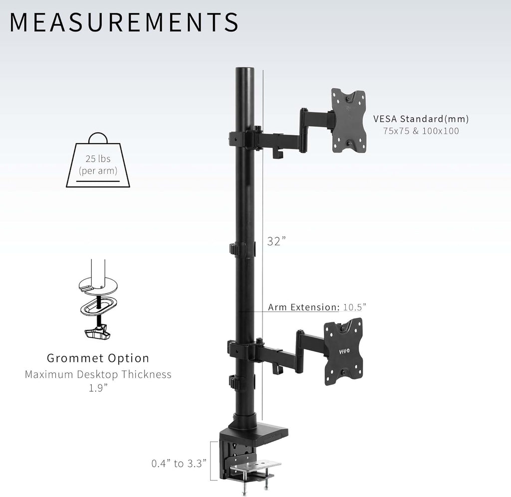Black Dual Monitor Desk Mount for Ultrawide Screens up to 43 inches G438137