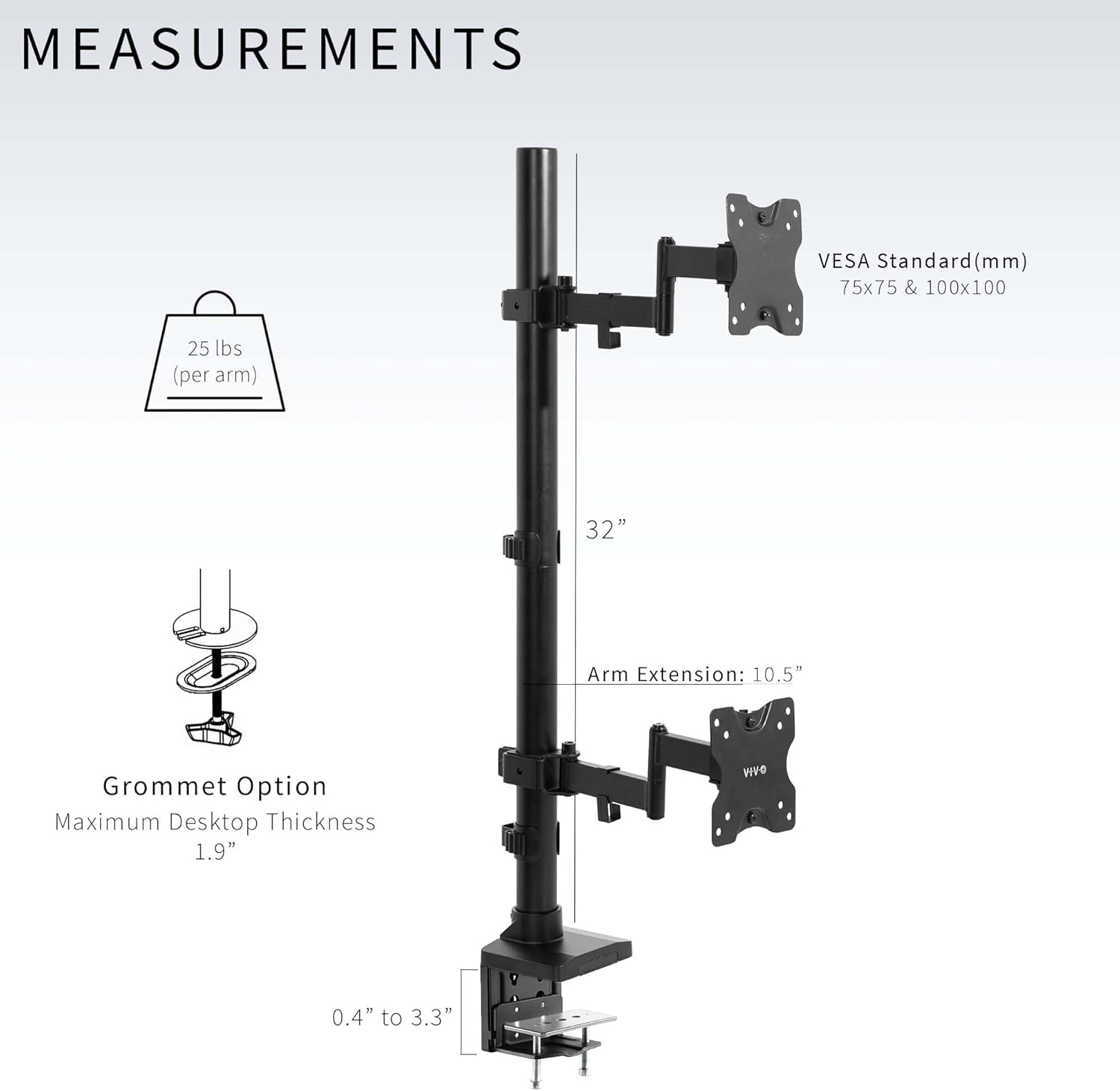 Black Dual Monitor Desk Mount for Ultrawide Screens up to 43 inches G438137
