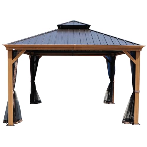 10ft x 12ft Hardtop Gazebo with Galvanized Steel Double Roof and Netting H47691