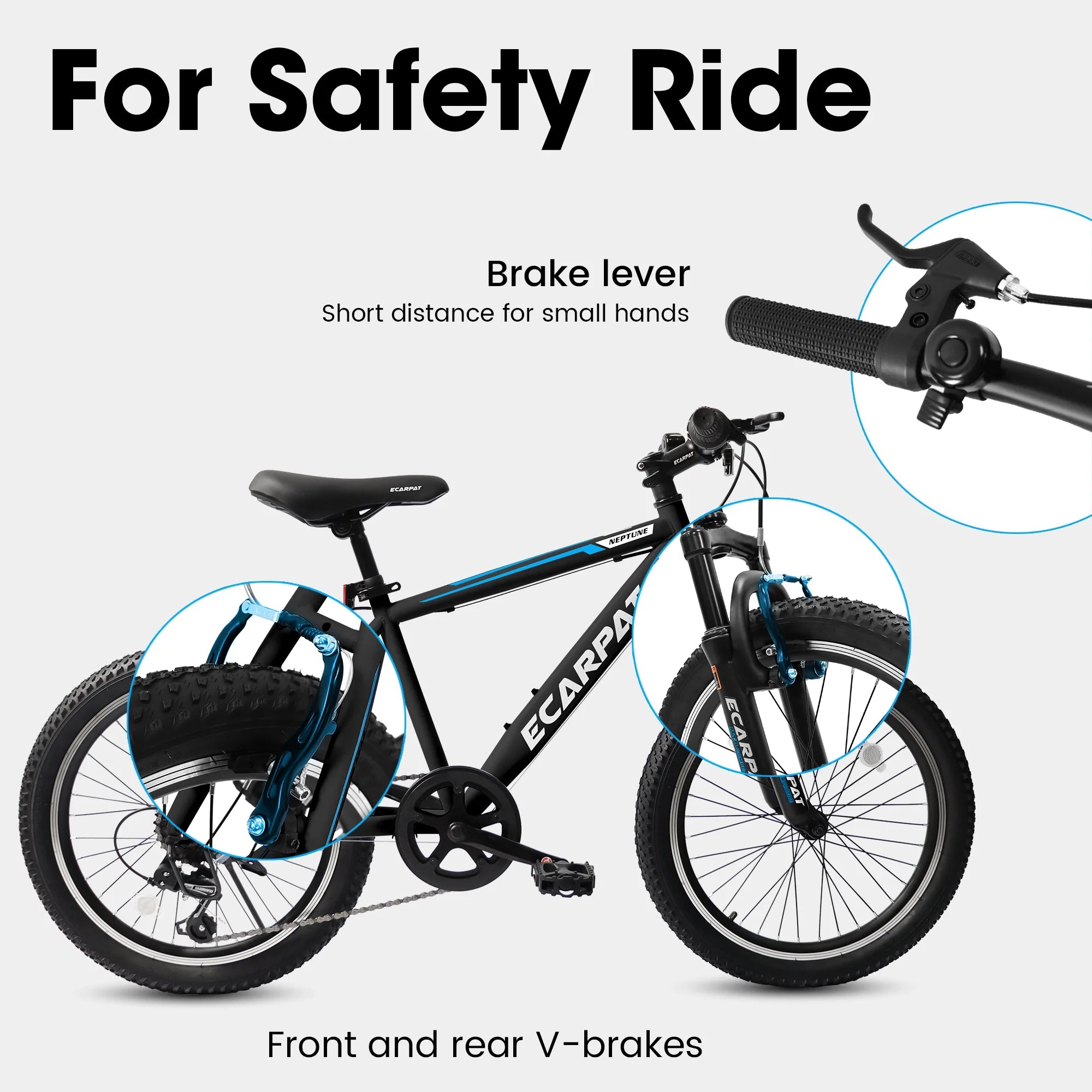 20 Inch Kids Mountain Bike, 7 Speed, Disc Brakes, Fat Tire, Black U84810