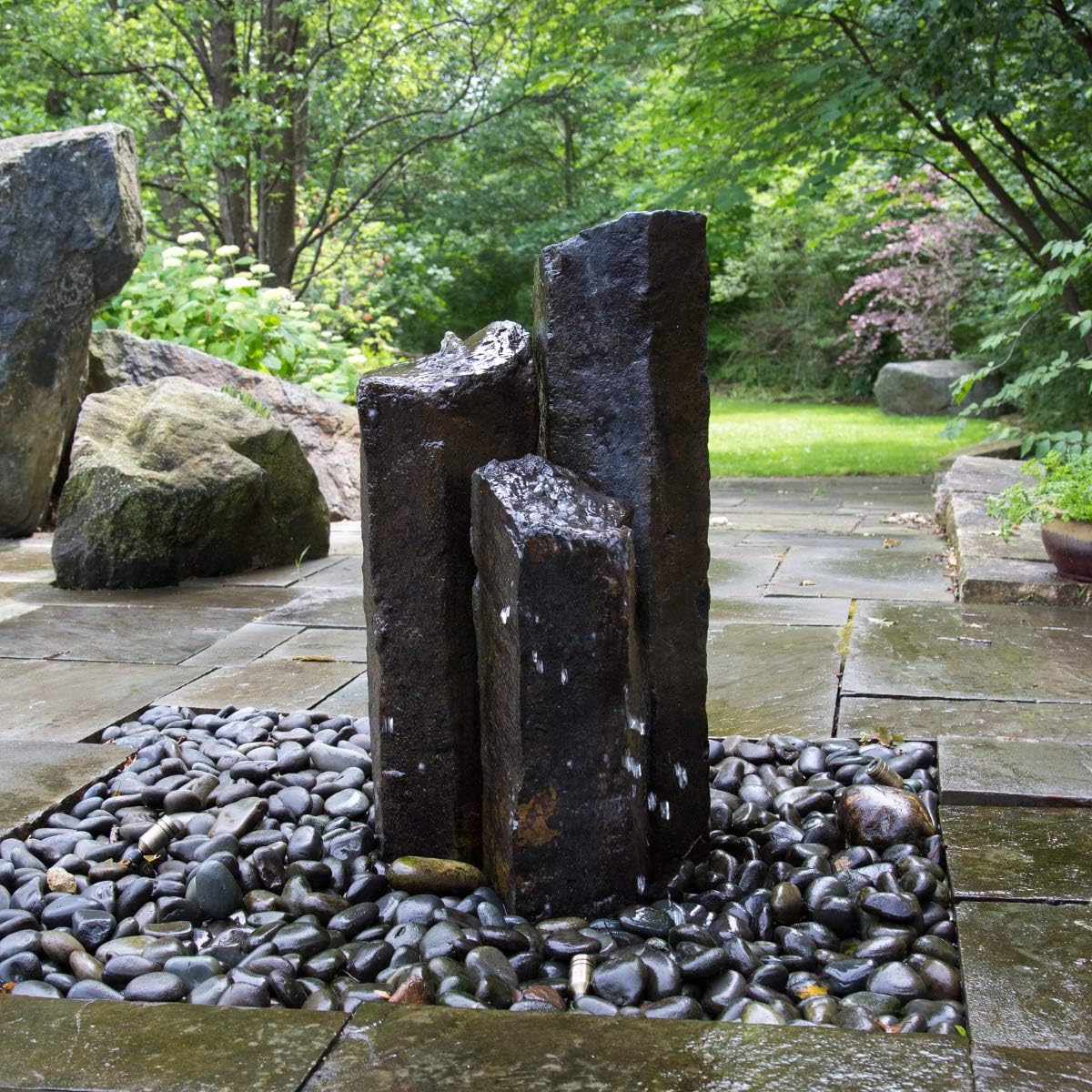 Set of 3 Basalt Stone Fountain Columns K44818