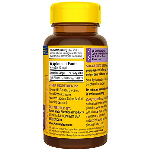 Biotin 5000 mcg Dietary Supplement 120 Softgels R2794