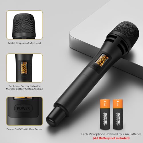 Wireless Microphone System, UHF Cordless Handheld Dynamic Mic Kit with Receiver, Black D65346