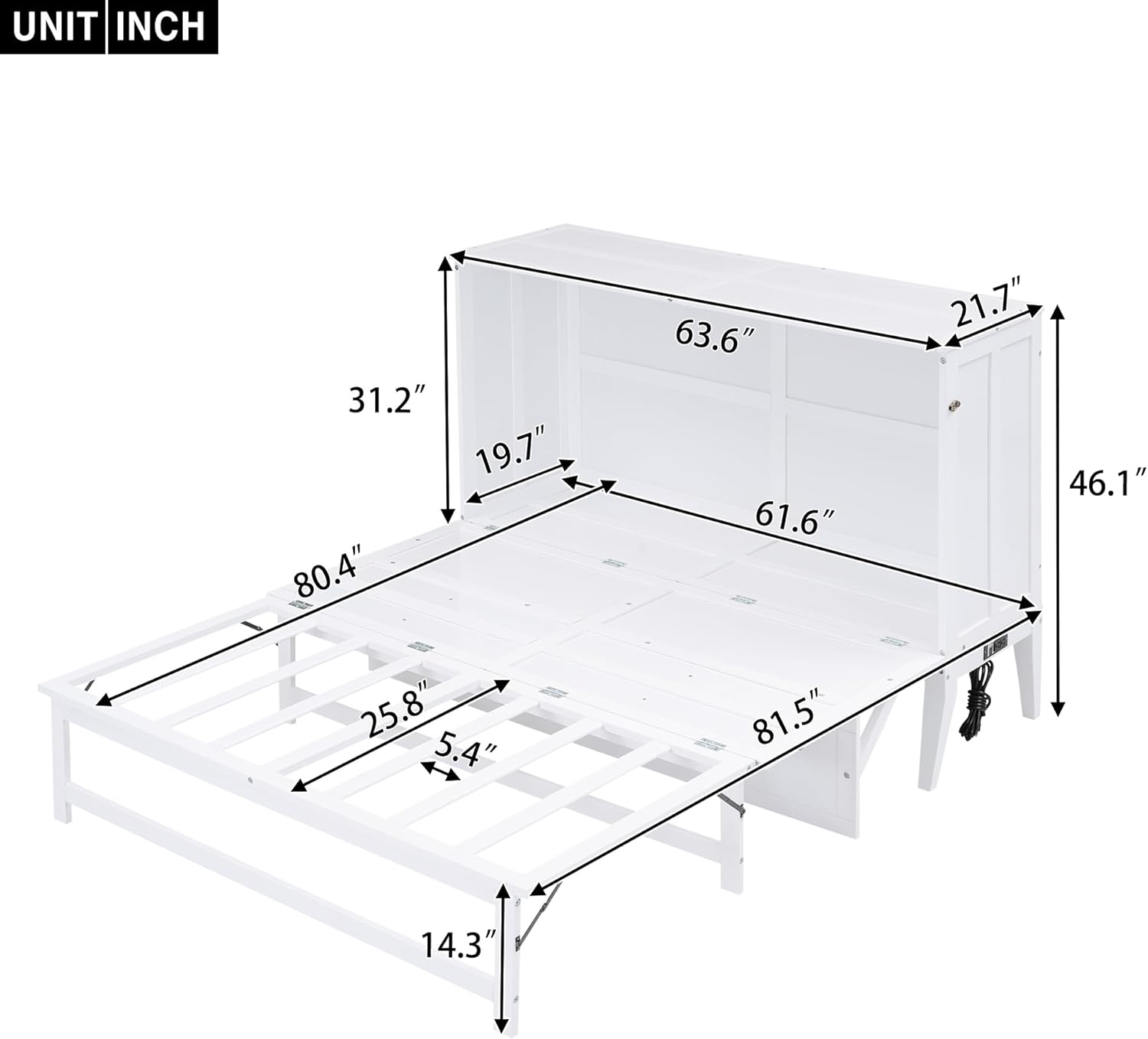 White Wood Queen Murphy Bed Y43570
