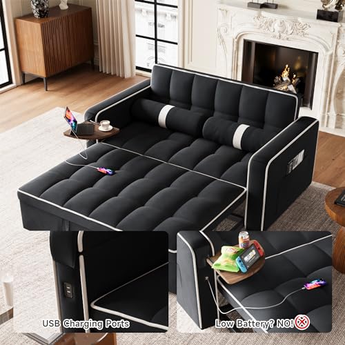 3 in 1 Sleeper Sofa Bed with Side Table, Orange G97058