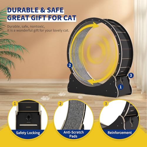 Solid Wood Cat Exercise Wheel with 2 Anti-Scratch Pads V2752