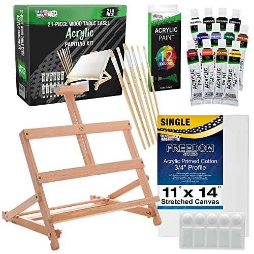 21-Piece Acrylic Painting Set with Wooden Easel, 12 Paint Colors, Canvas, 6 Brushes, Palette L1223