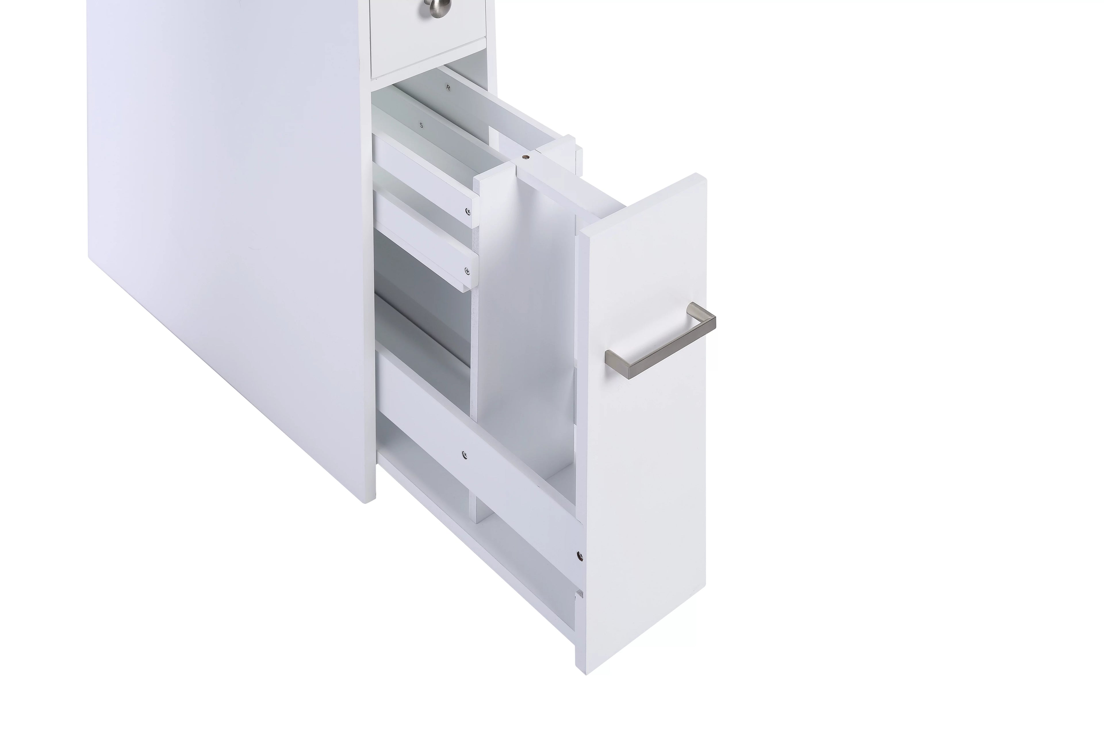 White Slim Bathroom Storage Cabinet with Toilet Paper Holder and Slide Out Drawer S97257