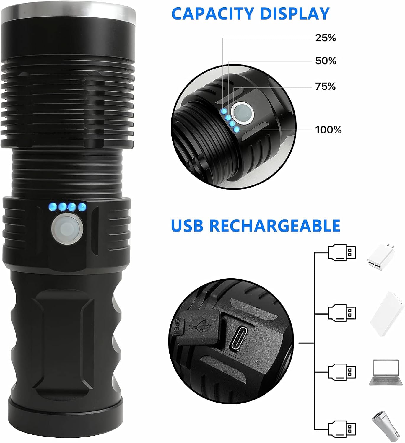 100000 Lumen Rechargeable Tactical Flashlight with Battery Q6687