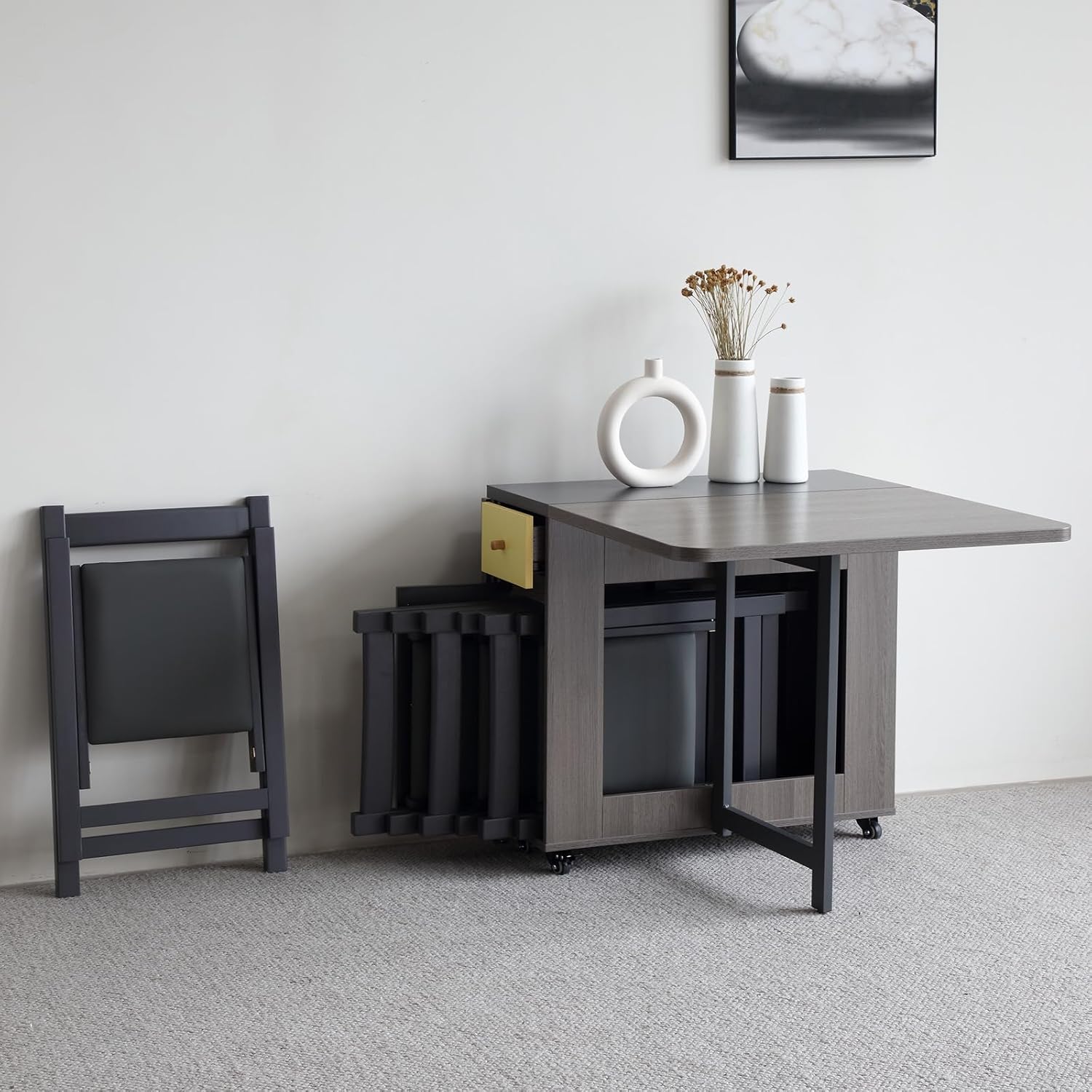 5-Piece Folding Dining Table and Folding Chairs Set, Grey V16120
