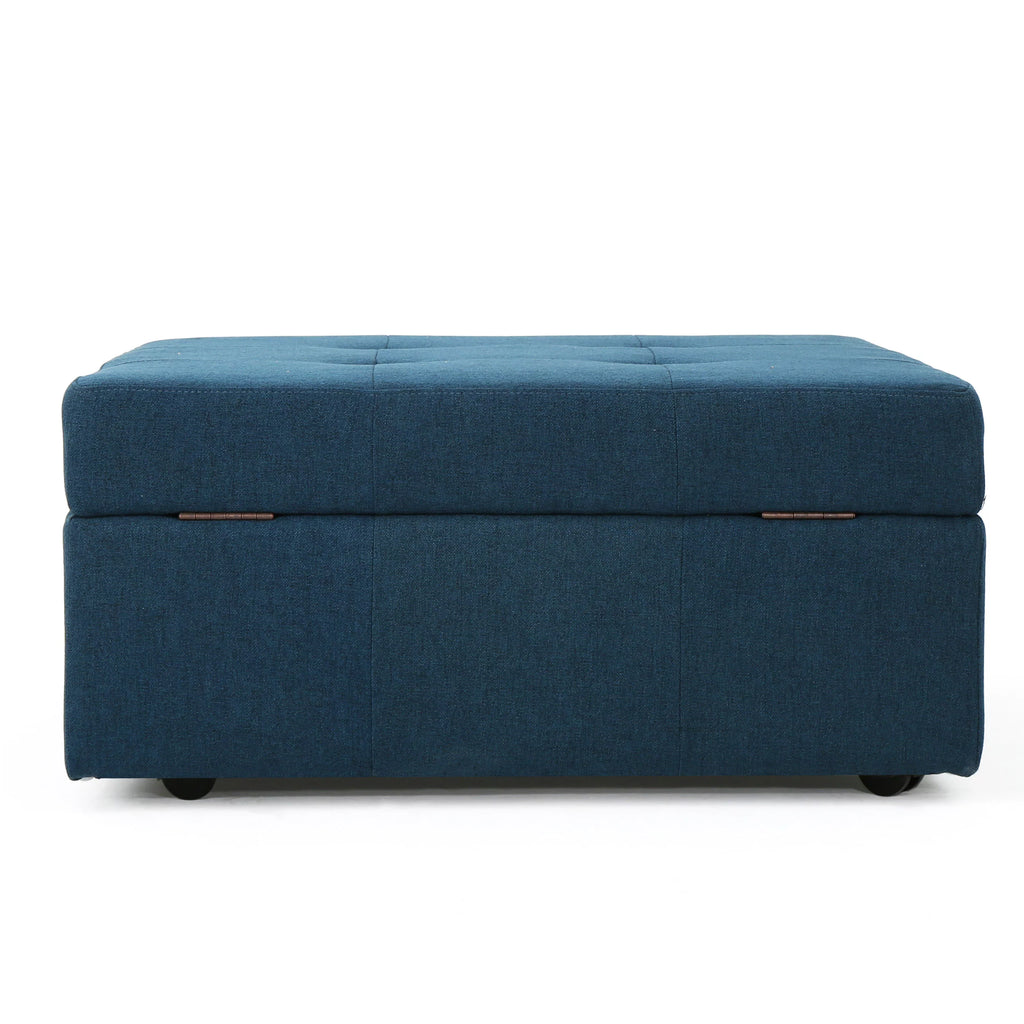 Navy Blue Tufted Fabric Storage Ottoman with Rolling Casters E2786