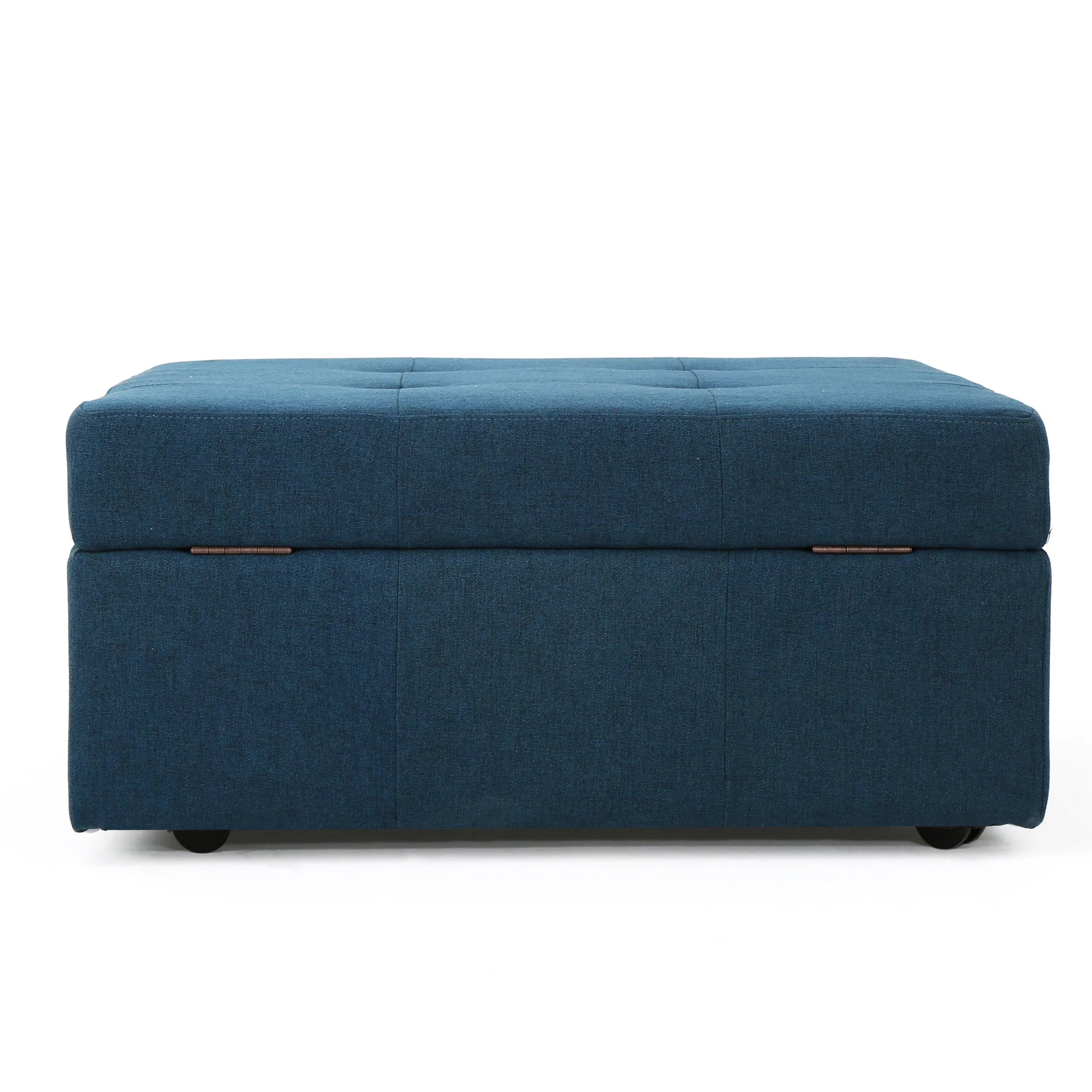 Navy Blue Tufted Fabric Storage Ottoman with Rolling Casters E2786