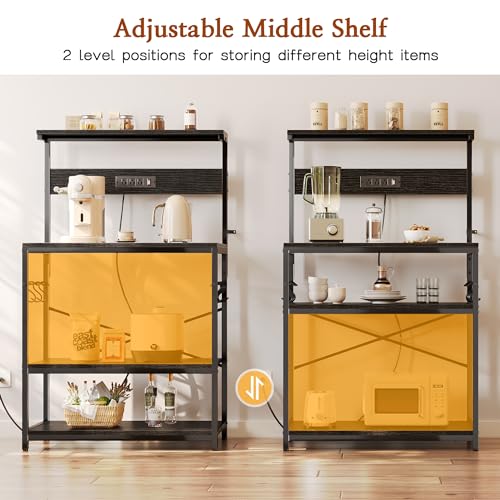 Rustic Brown 4 Tiers Kitchen Bakers Rack with Power Outlet B177