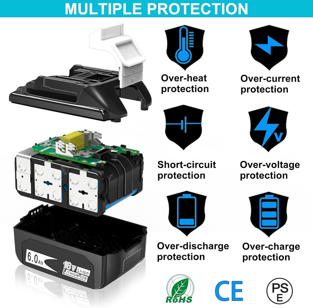 2 Packs 6.0Ah 18 Volt Battery Replacement with LED Indicator M4556