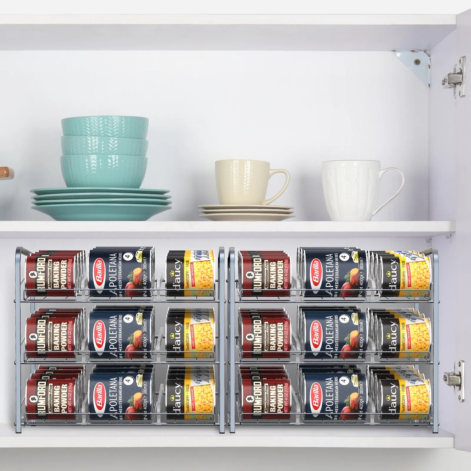 2 Pack 3-Tier Stackable Can Rack Organizer Storage Holder, Silver D866