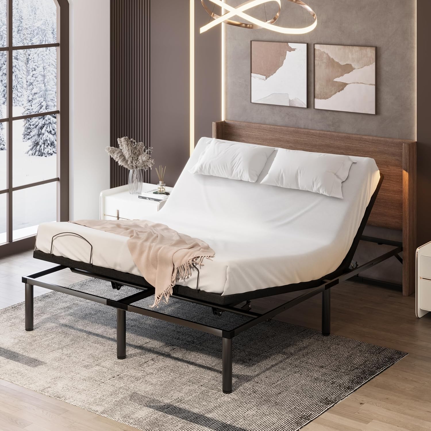 Queen Adjustable Bed Frame with Wired Remote, Black E1343