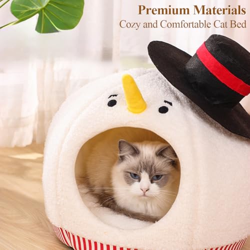 Snowman-Shaped Enclosed Cat Bed Cave with Washable Mat H86536
