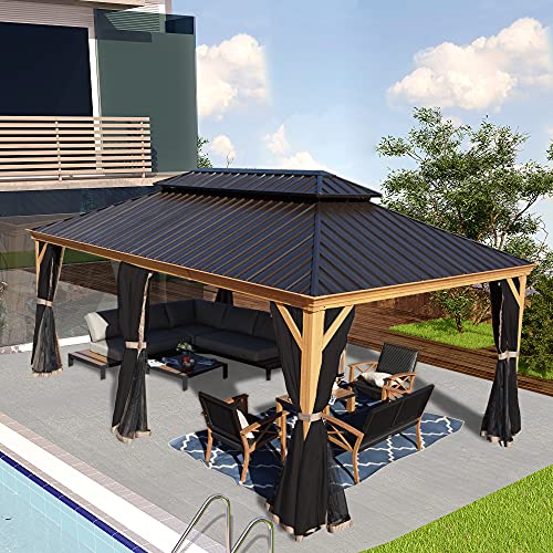 10ft x 12ft Hardtop Gazebo with Galvanized Steel Double Roof and Netting H47691