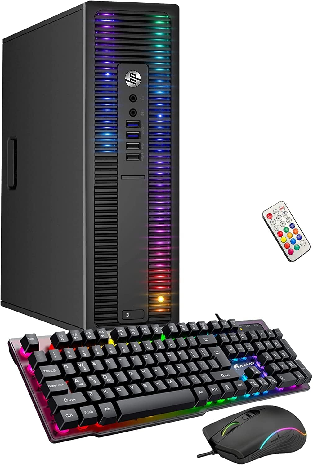 Desktop RGB Lights Computer AMD A-Series Processor Windows 10 Pro 64-bit Wi-Fi Gaming PC Keyboard Mouse Renewed 8 GB RAM 256 GB SSD W335