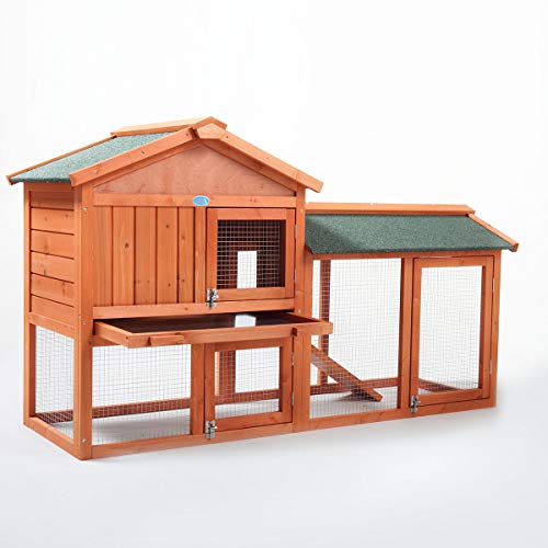 Orange Wooden Rabbit Hutch with Removable Tray & Ramp A5114