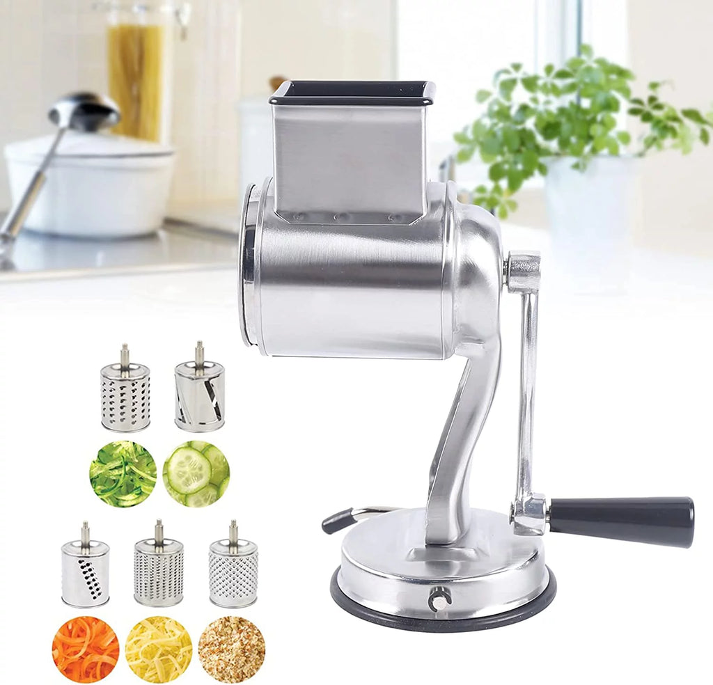 Manual Rotary Drum Food Grater Vegetable Shredder Slicer Grinder Set with 5 Blade Y5086